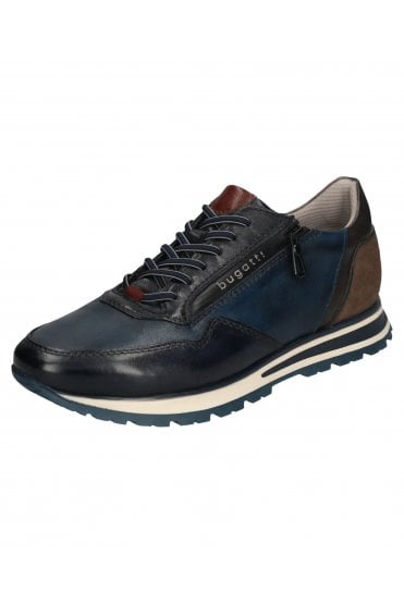 Leather Lace Up Trainers – Blue