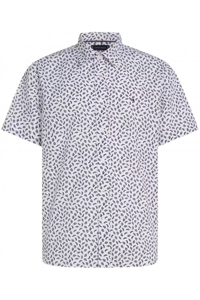 Linen Blend Short Sleeve Regular Fit Shirt – White / Preppy Navy