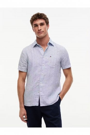 Linen Sailing Print Short Sleeve Regular Shirt – Breezy Blue
