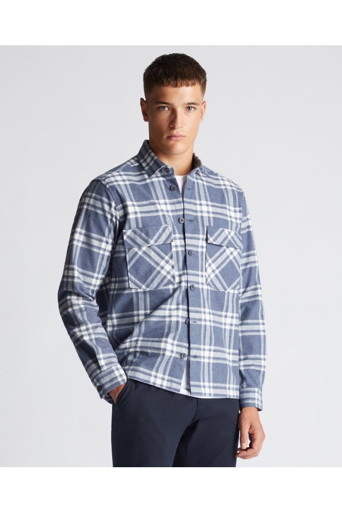 Long Sleeve Casual Checked Shacket Shirt – Blue