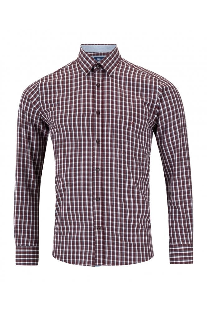 Long Sleeve Check Pattern Casual Shirt – Dark Red