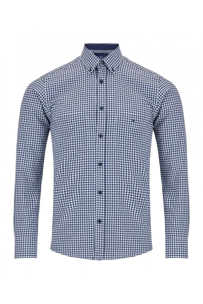 Long Sleeve Check Pattern Casual Shirt – Navy / White