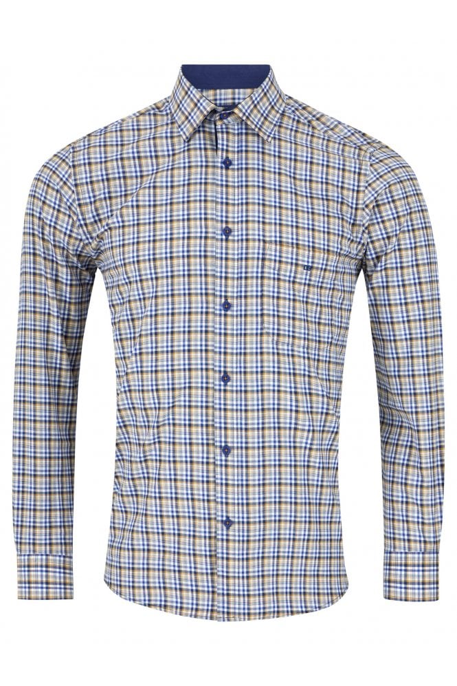 Long Sleeve Check Pattern Casual Shirt – Orange