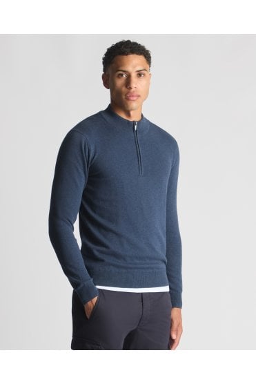 Long Sleeve Half Zip Sweater - Blue