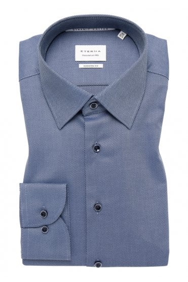 Long Sleeve Modern Fit Structured Shirt – Denim Blue