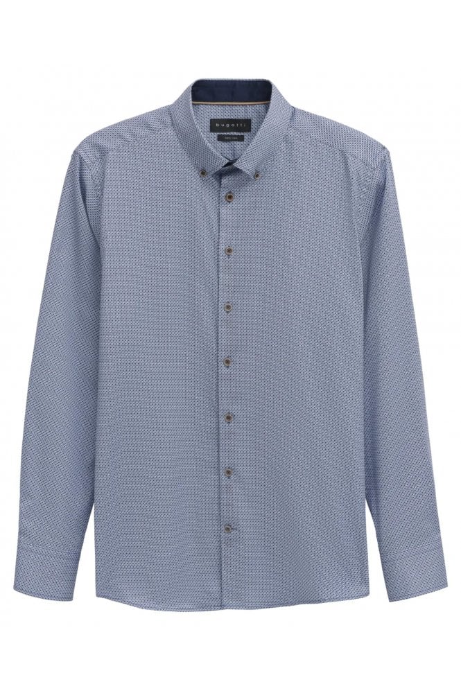 Long Sleeve Patterned Casual Shirt – Blue Grey