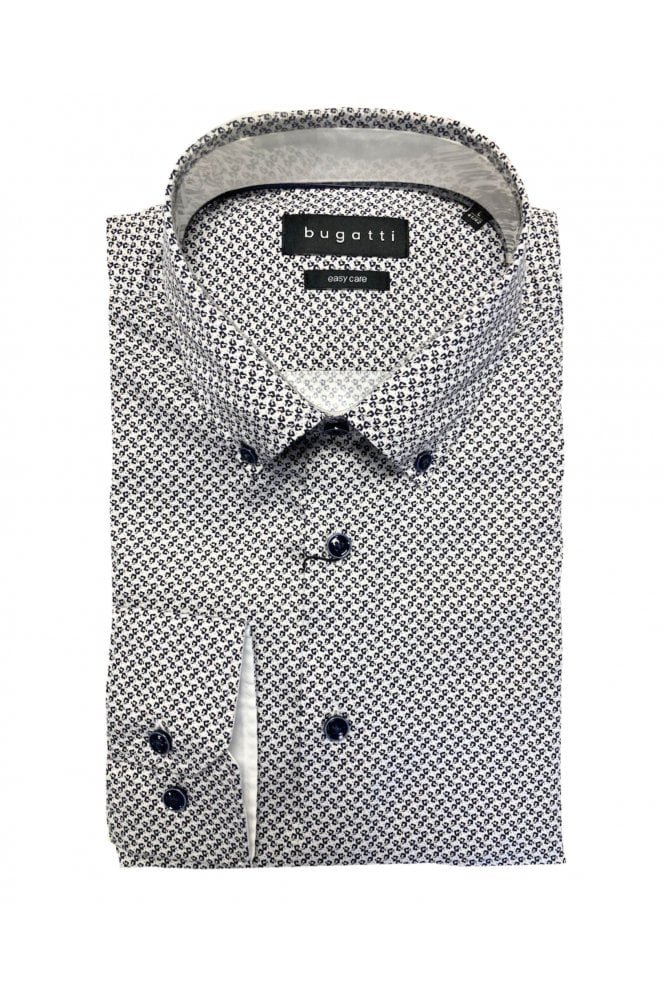 Long Sleeve Patterned Casual Shirt – Navy
