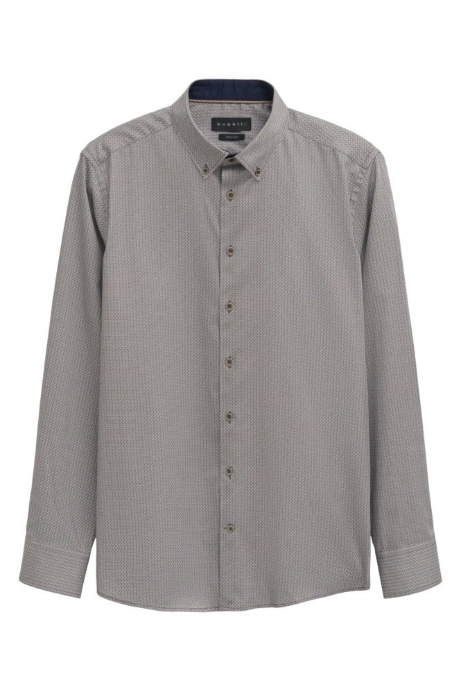 Long Sleeve Patterned Casual Shirt – Taupe / Blue