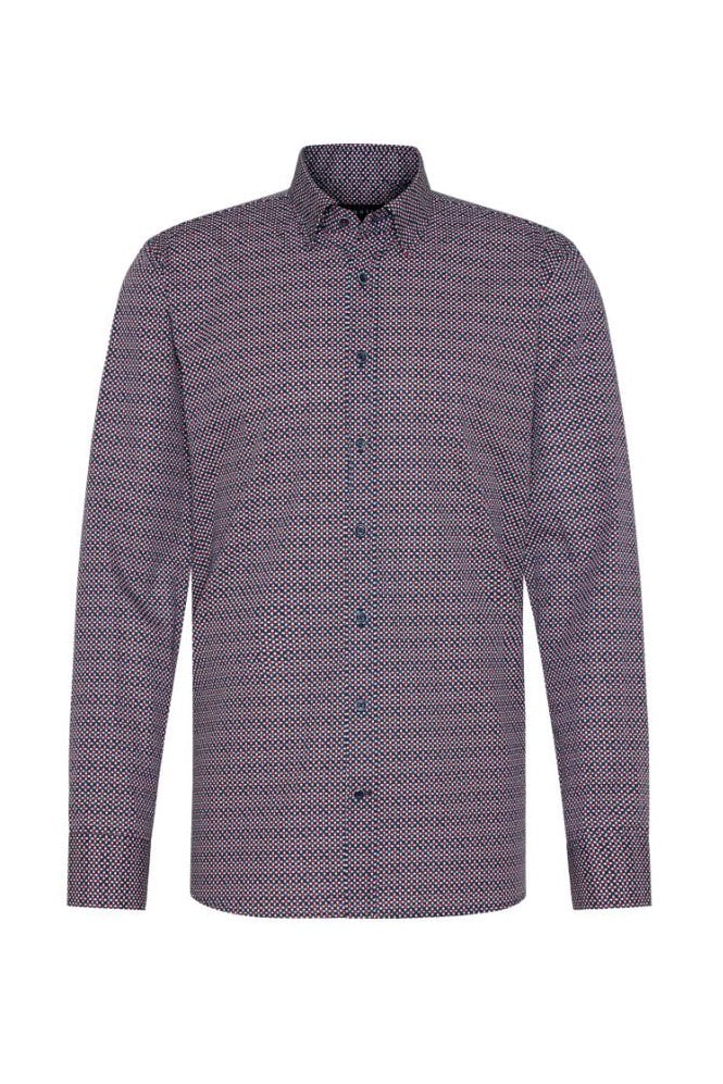 Long Sleeve Poplin Print Shirt – Navy
