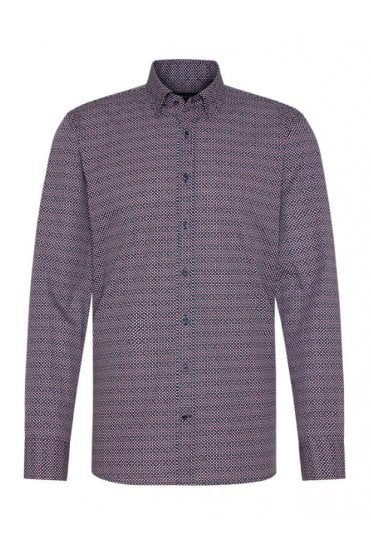 Long Sleeve Poplin Print Shirt – Navy