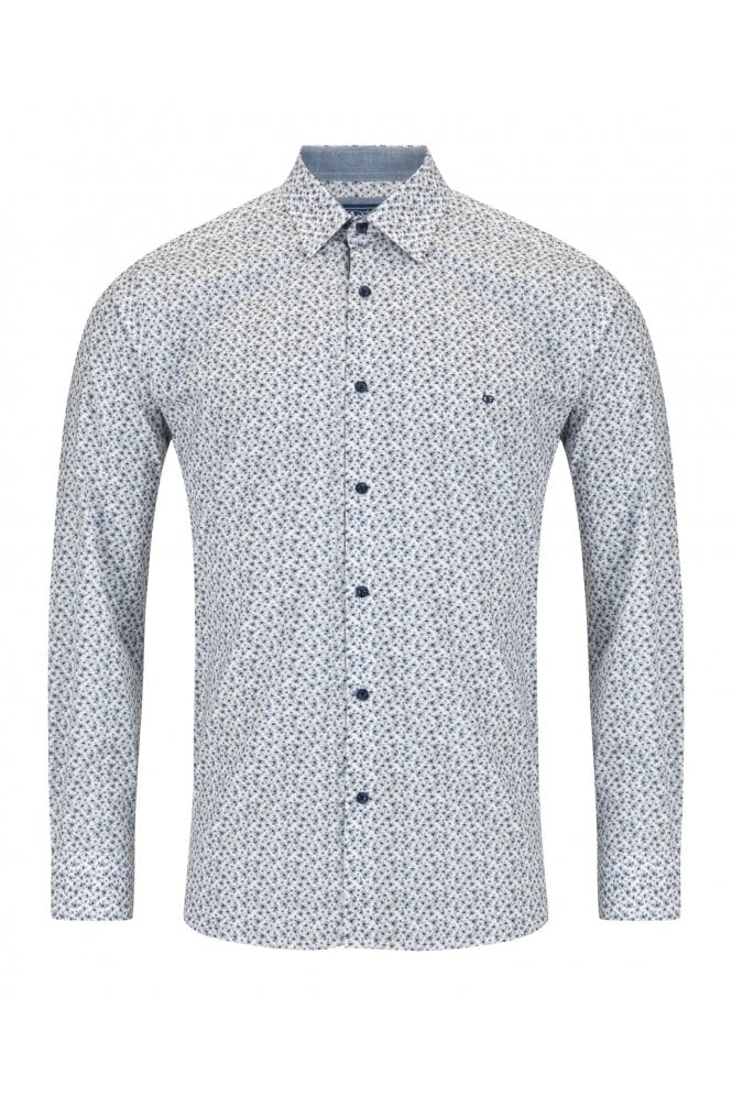 Long Sleeve Print Pattern Casual Shirt – Blue / White