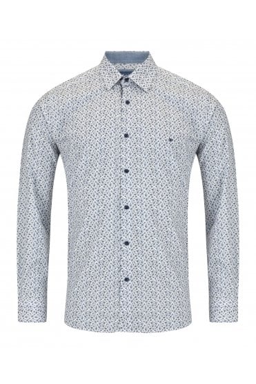 Long Sleeve Print Pattern Casual Shirt – Blue / White