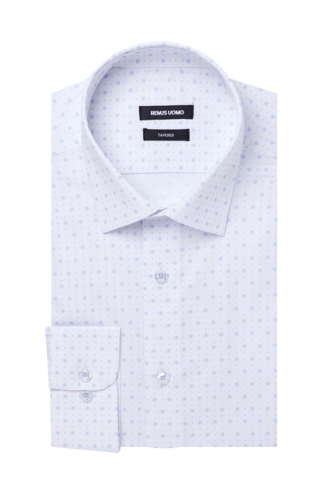 Long Sleeve Tapered Fit Patterned Shirt – Blue and White