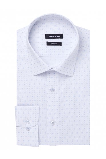 Long Sleeve Tapered Fit Patterned Shirt – Blue and White