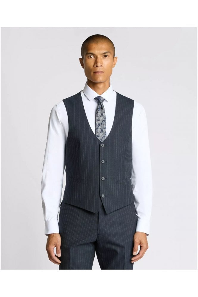 Lucian Slim Fit Stripe Waistcoat – Navy
