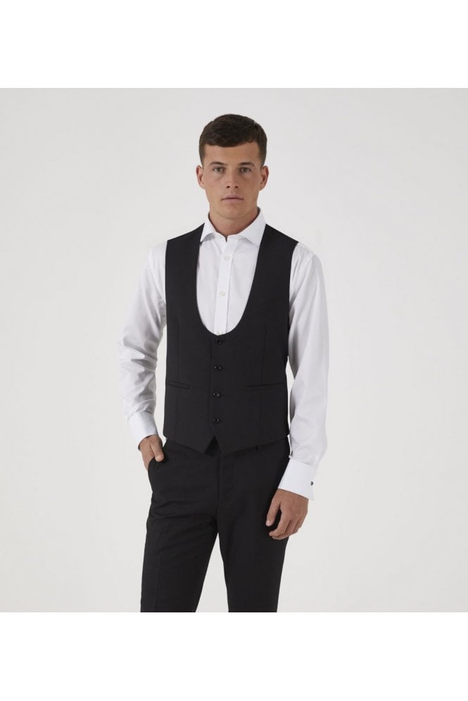 Milan Suit Scoop Waistcoat - Black