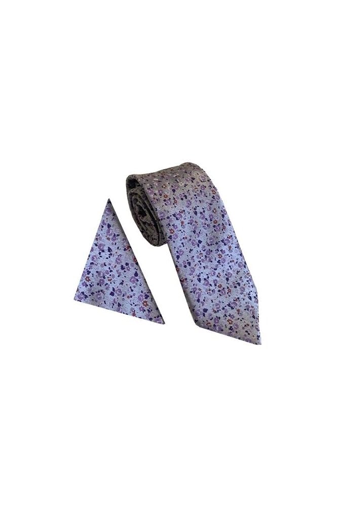 Mini Floral Tie Set - Silver/Lilac