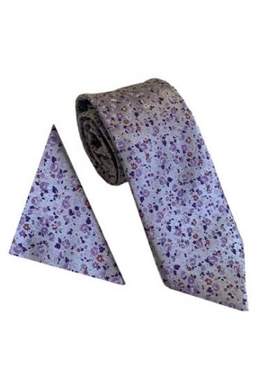 Mini Floral Tie Set - Silver/Lilac