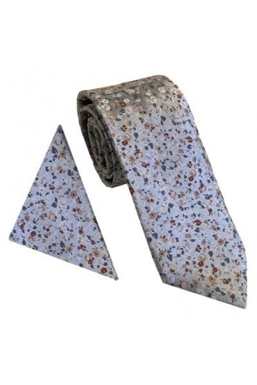 Mini Floral Tie Set – Silver/Peach