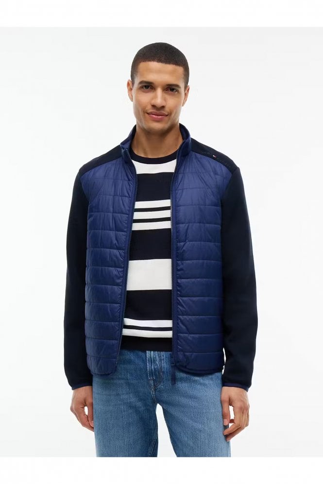 Mixed Media Zip Through Coat - Carbon Navy