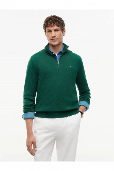 Mock Neck Quarter-Zip Jumper with Cashmere – Ornamental Green Heather