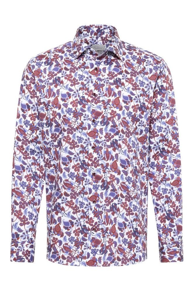Modern Fit Long Sleeve Floral Printed Shirt – Red
