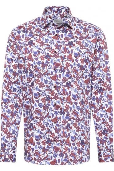 Modern Fit Long Sleeve Floral Printed Shirt – Red