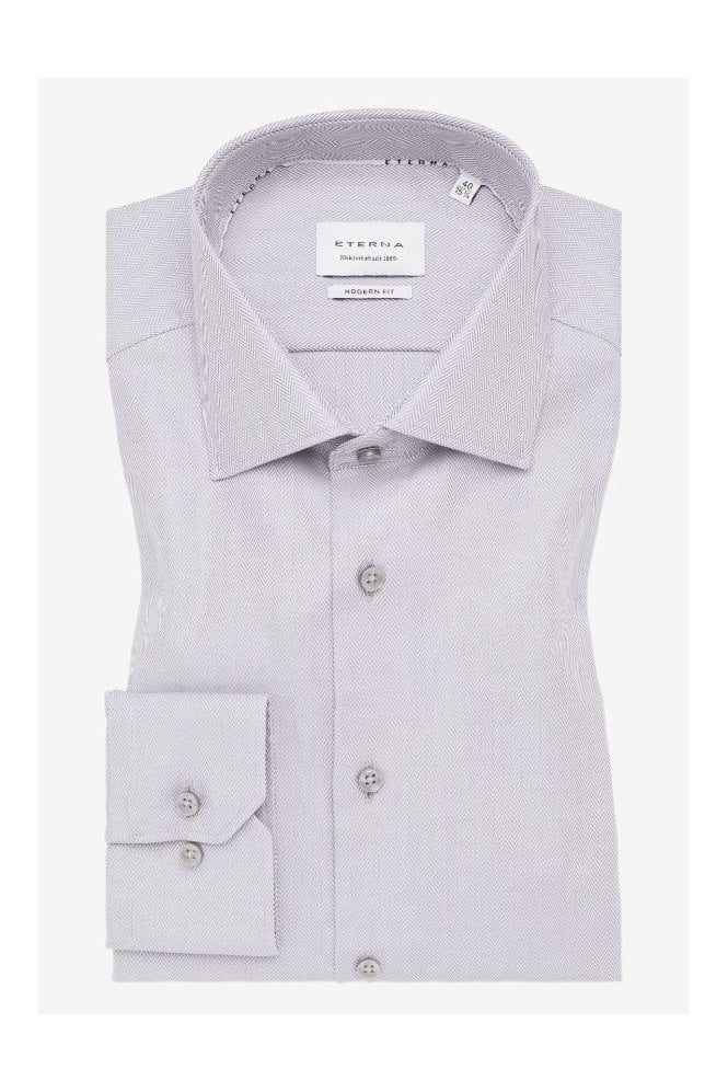 Modern Fit Long Sleeve Herringbone Structure Shirt – Grey