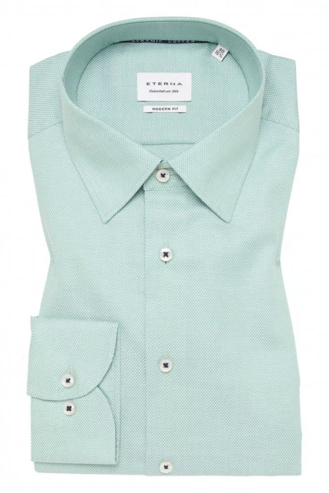 Modern Fit Long Sleeve Structured Cotton Shirt – Green