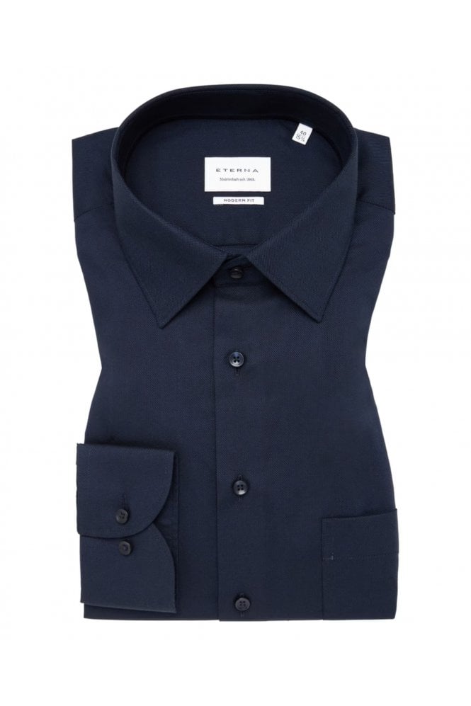 Modern Fit Long Sleeve Structured Shirt – Dark Blue