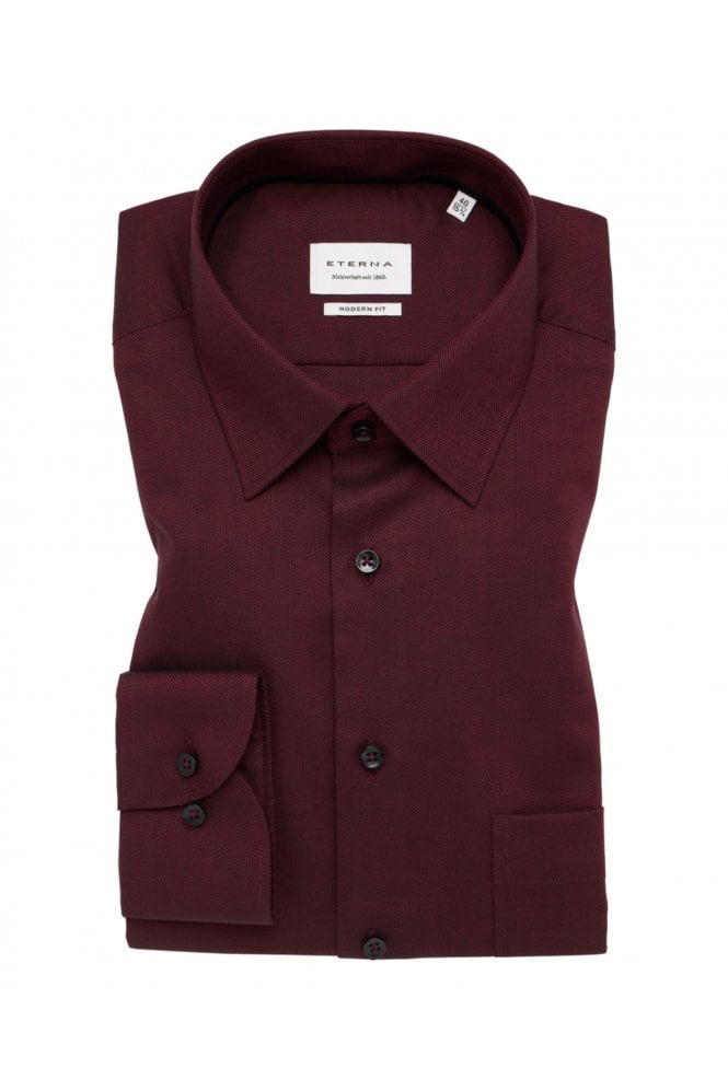 Modern Fit Long Sleeve Structured Shirt – Wine