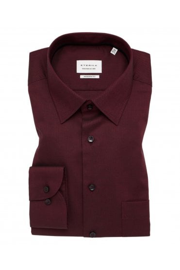 Modern Fit Long Sleeve Structured Shirt – Wine