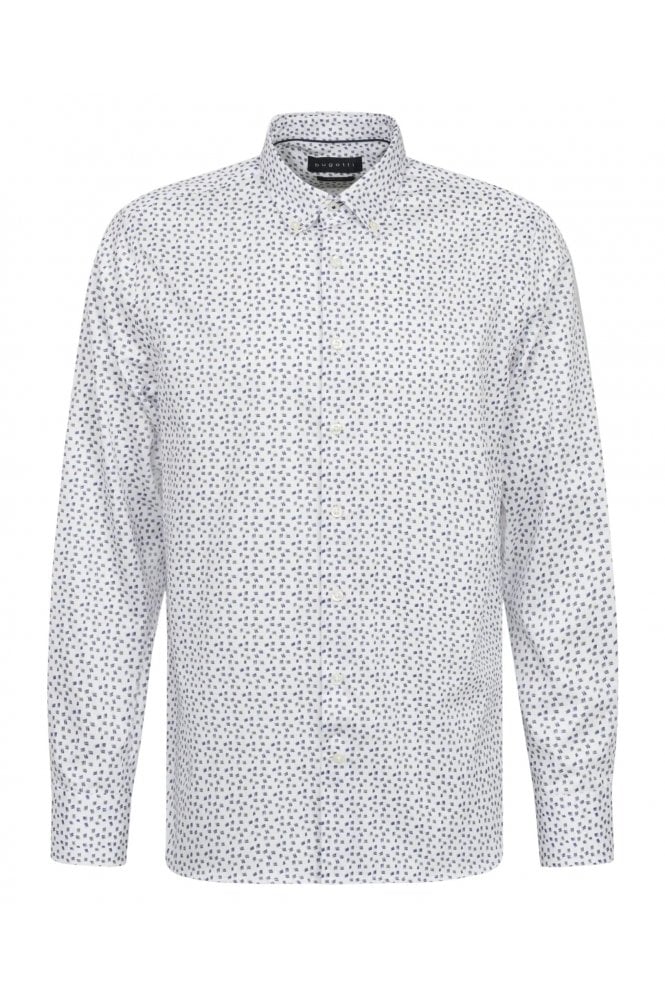 Modern Fit Patterned Casual Shirt – White / Navy