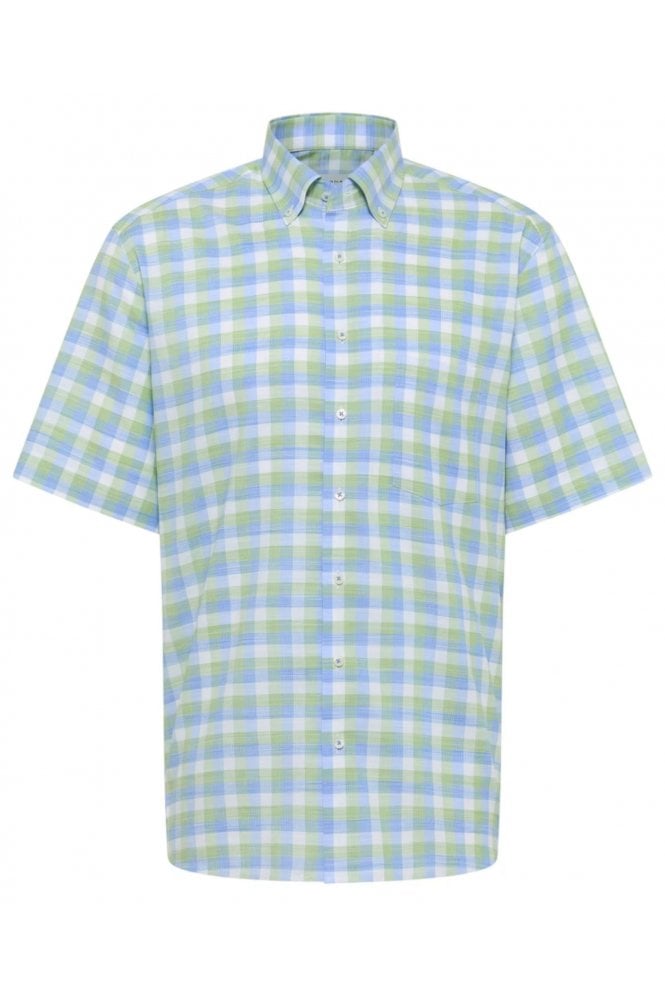 Modern Fit Short Sleeve Checked Shirt – Green