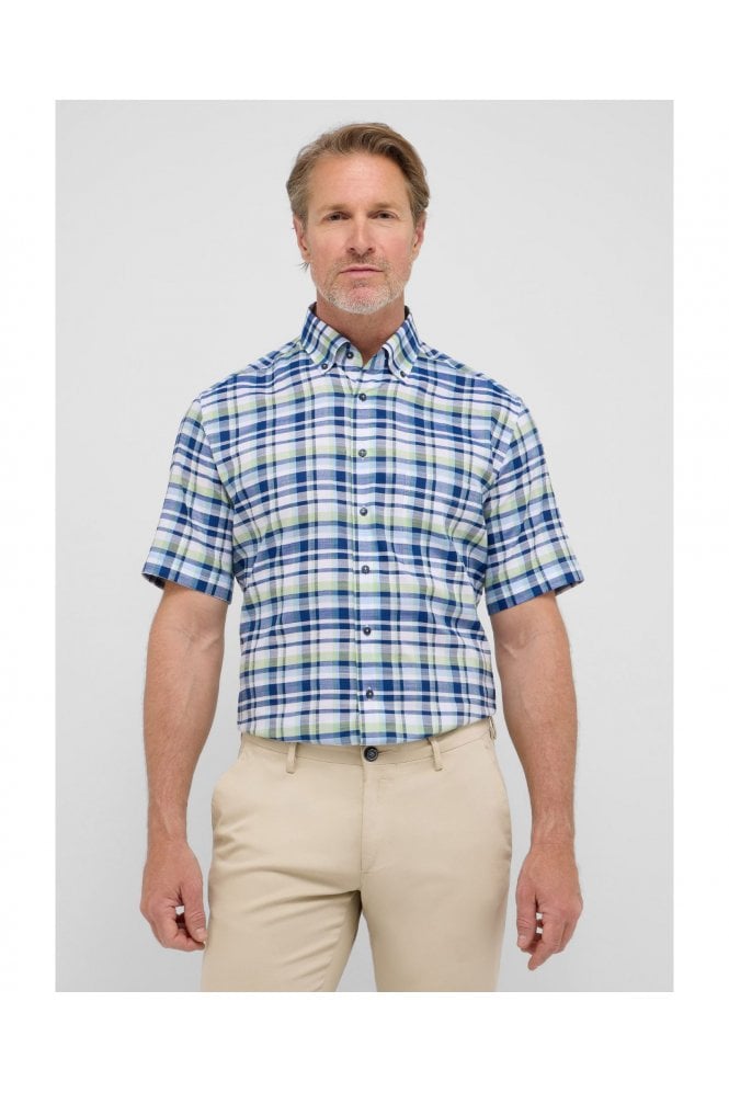 Modern Fit Short Sleeve Checked Shirt – Green