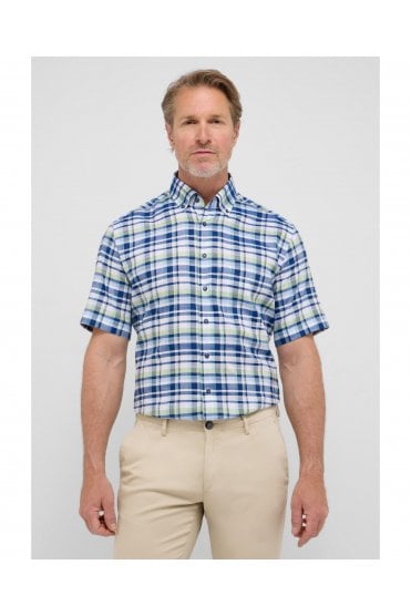Modern Fit Short Sleeve Checked Shirt – Green