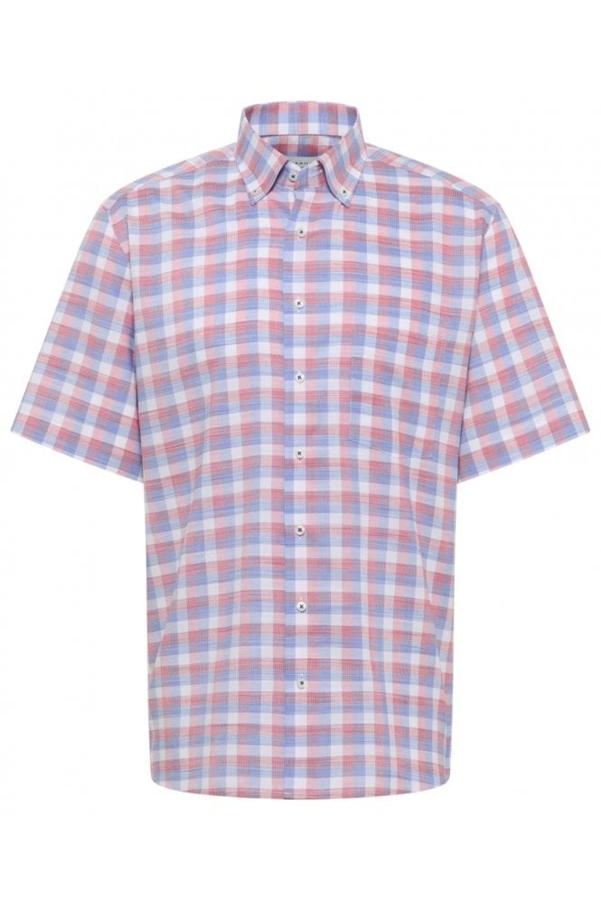 Modern Fit Short Sleeve Checked Shirt – Red