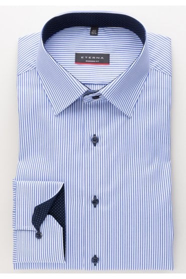 Modern Fit Twill Striped Shirt - Light Blue