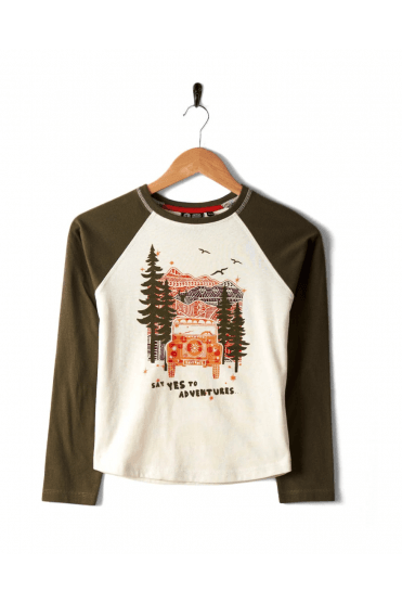 Mountain Adventure - Kids Long Sleeve Top - Cream/Green