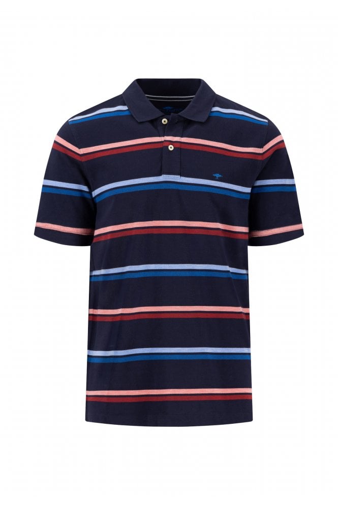 Multi Striped Cotton Polo Shirt – Navy