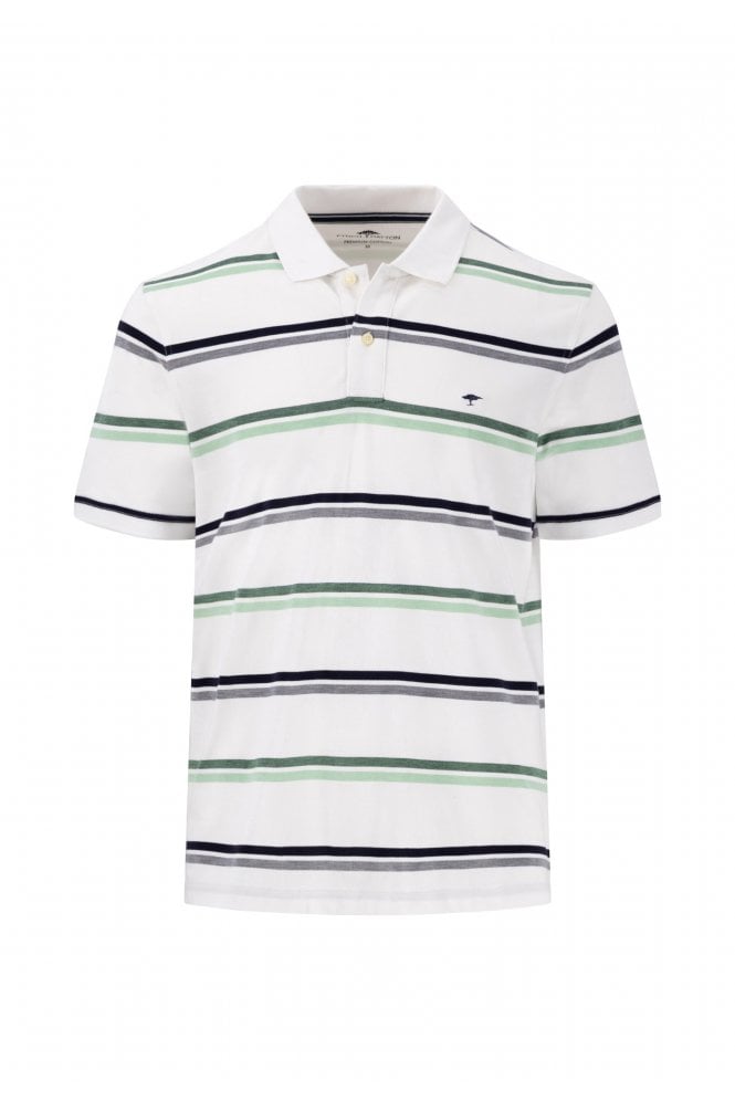 Multi Striped Cotton Polo Shirt – White