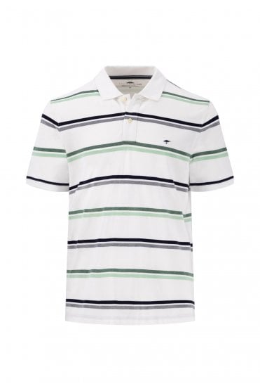 Multi Striped Cotton Polo Shirt – White