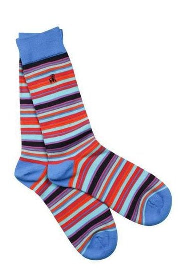 Narrow Striped Bamboo Socks - Blue / Red