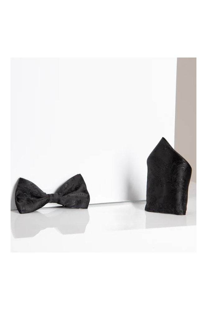 Paisley Bow Tie & Pocket Square Set – Black