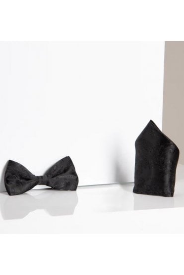 Paisley Bow Tie & Pocket Square Set – Black