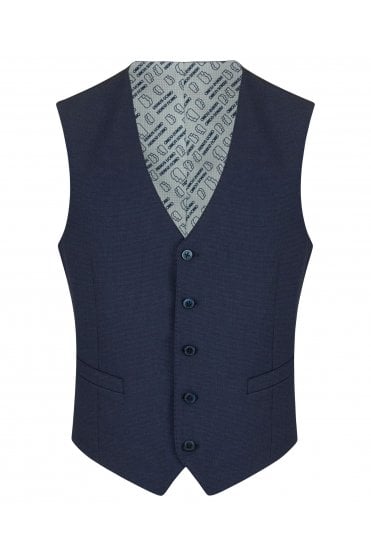 Palucci Tapered Fit Check Waistcoat – Navy