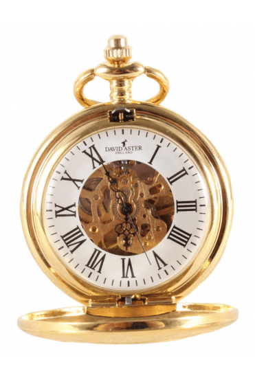 Patterned Half Hunter Mechanical Pocket Watch - Gold
