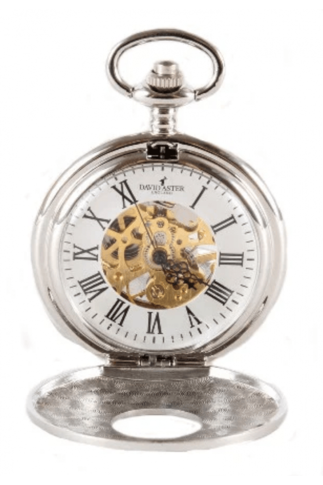 Patterned Half Hunter Mechanical Pocket Watch - Silver