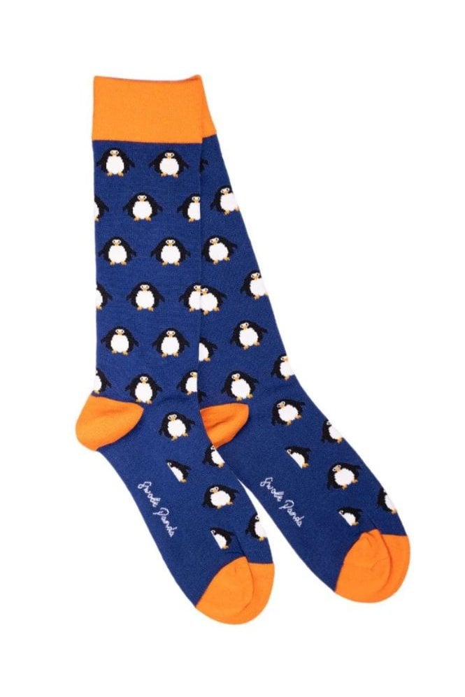 Penguin Bamboo Socks – Navy / Orange
