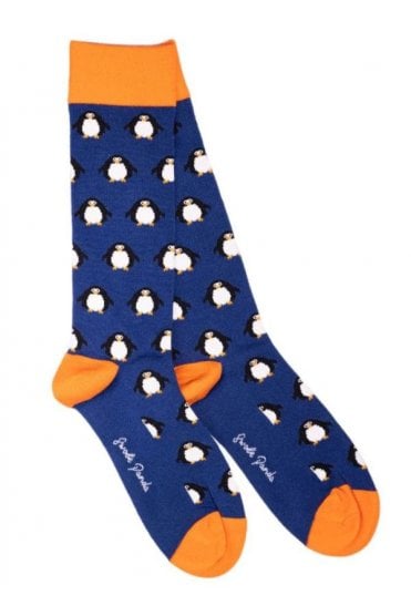 Penguin Bamboo Socks – Navy / Orange